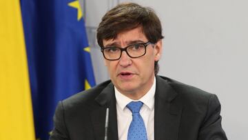 El ministro de Sanidad, Salvador Illa, interviene durante la rueda de prensa posterior a la reuni&oacute;n interministerial conjunta de Educaci&oacute;n y Sanidad donde han analizado el inicio del curso escolar. En Madrid, (Espa&ntilde;a), a 24 de septiem