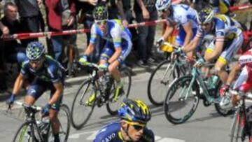 Contador, durante la &uacute;ltima subida al Muro de Huy.