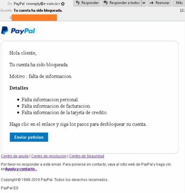 Detectada una nueva estafa phishing usando correos de Paypal