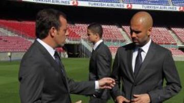 <b>CONTACTO. </b>Pep y Rosell, ayer, en el Camp Nou.