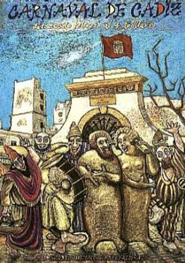 La ilustración —realizada por José María Sánchez Casas a partir de una idea de Amadeo Redondo, quien figura como autor— recrea el estilo de un grabado y muestra a varios personajes que remiten a la Cádiz fenicia, situados frente a las puertas del Mercado.