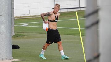 Daniel Wass, en el entrenamiento de hoy.