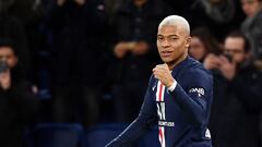 Paris Saint-Germain&#039;s French forward Kylian MBappe celebrates his goal during the French Ligue 1 football match between Paris Saint-Germain (PSG) and Amiens at the Parc des Princes stadium in Paris on December 21, 2019. (Photo by FRANCK FIFE / AFP)