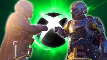 Soldados chocando puños con el logo de Xbox