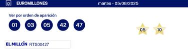 Euromillones: comprobar los resultados del sorteo de hoy, martes 5 de agosto