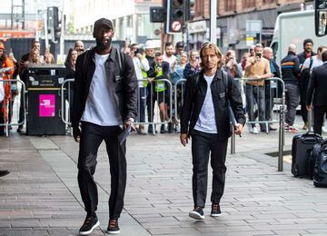 Modric, a su llegada al Radisson Blu, hotel de concentración en Glasgow.