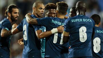 Portimao (Portugal), 21/07/2019.- FC Porto's Pepe (2-L) celebrates with teammates scoring a goal during the Copa Iberica soccer match between FC Porto and Real Getafe CF at Portimao Estadio, in Portimao, Portugal, 21 July 2019. EFE/EPA/FILIPE FARINHA