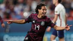 Diego Lainez festeja un gol con la Selecci&oacute;n Mexicana