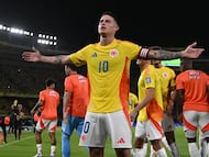 James Rodríguez celebra un gol con Colombia en Copa América