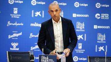 Manolo Gaspar, en la sala de prensa de La Rosaleda.