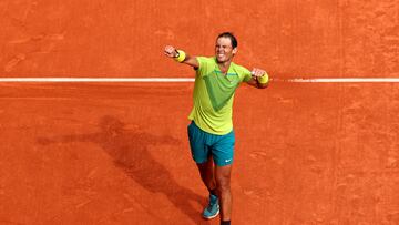 PARIS, FRANCE - JUNE 05: Rafael Nadal of Spain celebrates after winning against Casper Ruud of Norway during the Men's Singles Final match on Day 15 of The 2022 French Open at Roland Garros on June 05, 2022 in Paris, France. (Photo by Ryan Pierse/Getty Images)
PUBLICADA 06/06/22 NA MA03 5COL