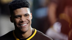 HOUSTON, TEXAS - SEPTEMBER 09: Juan Soto #22 of the San Diego Padres looks on prior to facing the Houston Astros at Minute Maid Park on September 09, 2023 in Houston, Texas.   Carmen Mandato/Getty Images/AFP (Photo by Carmen Mandato / GETTY IMAGES NORTH AMERICA / Getty Images via AFP)