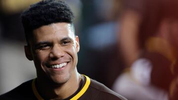 HOUSTON, TEXAS - SEPTEMBER 09: Juan Soto #22 of the San Diego Padres looks on prior to facing the Houston Astros at Minute Maid Park on September 09, 2023 in Houston, Texas.   Carmen Mandato/Getty Images/AFP (Photo by Carmen Mandato / GETTY IMAGES NORTH AMERICA / Getty Images via AFP)