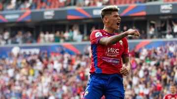 Jorge Carrascal celebrando un gol con CSKA Moscú.