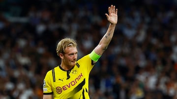 Soccer Football - Champions League - Real Madrid v Borussia Dortmund - Santiago Bernabeu, Madrid, Spain - October 22, 2024 Borussia Dortmund's Julian Brandt reacts REUTERS/Susana Vera