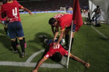 Los jugadores de Unión celebran el segundo gol ante Universidad de Chile