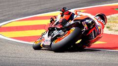 Repsol Honda Team&#039;s Spanish rider Jorge Lorenzo rides during the second MotoGP free practice session of the Moto Grand Prix of Aragon at the Motorland circuit in Alcaniz on September 20, 2019. (Photo by JOSE JORDAN / AFP)