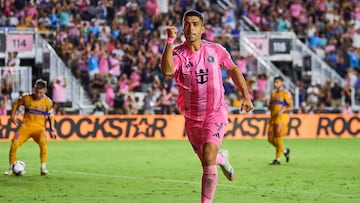 Luis Suarez celebrates his goal 2-1 of Inter Miami during the match between Inter Miami and Tigres UANL as part of Quarter-Final of the Leagues Cup 2025 at Chase Stadium on August 20, 2025 in Miami, Florida, United States.
