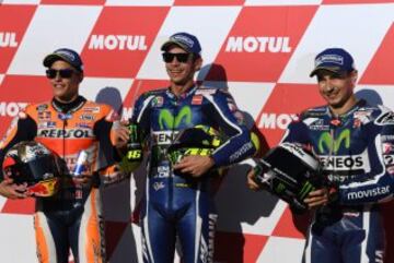 Marc Márquez, Valentino Rossi y Jorge Lorenzo. 