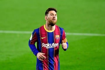 Barcelona's Argentinian forward Lionel Messi looks on during the Spanish League football match between FC Barcelona and Real Valladolid FC at the Camp Nou stadium in Barcelona on April 5, 2021. (Photo by Pau BARRENA / AFP)