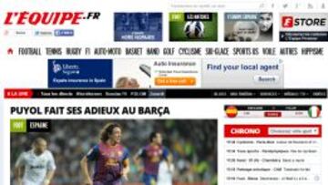 Portada de la edición digital de L'Equipe.