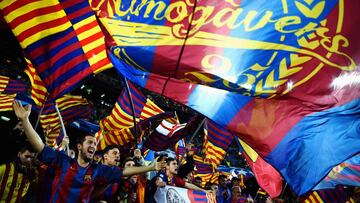 BARCELONA, SPAIN - MARCH 08: Barcelona fans shows their support prior to the UEFA Champions League Round of 16 second leg match between FC Barcelona and Paris Saint-Germain at Camp Nou on March 8, 2017 in Barcelona, Spain. (Photo by Laurence Griffiths/G
