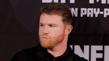 BEVERLY HILLS, CALIFORNIA - MARCH 19: Canelo Alvarez looks on during a news conference to preview his super middleweight fight against Jaime Munguia at The Beverly Hills Hotel on March 19, 2024 in Beverly Hills, California.   Katelyn Mulcahy/Getty Images/AFP (Photo by Katelyn Mulcahy / GETTY IMAGES NORTH AMERICA / Getty Images via AFP)