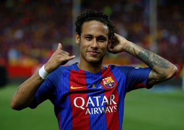 Neymar celebrates at the end of the Copa del Rey