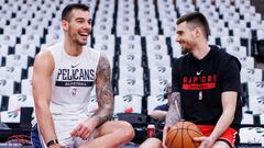 Willy y Juancho Hernangómez hablan durante su etapa en la NBA con Pelicans y Raptors, respectivamente.