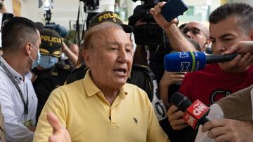 Rodolfo Hernandez, independent presidential candidate, speaks to members of the media after casting a ballot at a polling location during the first-round presidential election in Bucaramanga, Colombia, on Sunday, May 29, 2022. Colombians are voting for president Sunday in an unpredictable election that pits an ex-guerrilla, a conservative former mayor and a wild card anti-establishment business magnate against each other in a contest that may not be decided until a runoff next month. Photographer: Natalia Ortiz Mantilla/Bloomberg via Getty Images