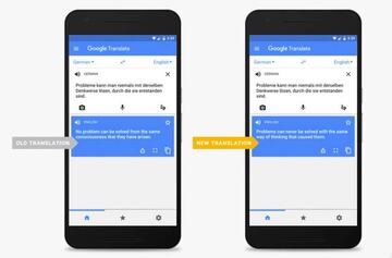 A la izquierda el antiguo sistema traductor de Google Translate, a la derecha el nuevo