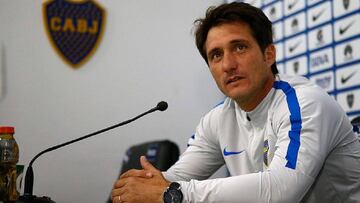Guillermo Barros Schelotto durante una conferencia de prensa como técnico de Boca Juniors.