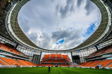 A view of Ekaterinburg Arena in Yekaterinburg on May 24, 2018. The 35,000-seater stadium will host four group matches of the 2018 FIFA World Cup.