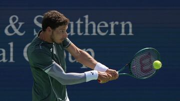 MASON, OHIO - AUGUST 14: Pablo Carreno Busta of Spain plays a backhand during his match against Sebastian Korda of the United States during Day 4 of the Cincinnati Open at the Lindner Family Tennis Center on August 14, 2024 in Mason, Ohio. Dylan Buell/Getty Images/AFP (Photo by Dylan Buell / GETTY IMAGES NORTH AMERICA / Getty Images via AFP)