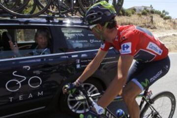 El ciclista español del equipo Movistar Alejandro Valverde durante la tercera etapa de la Vuelta Ciclista a España 2014 que hoy ha transcurrido entre Cádiz capital y el municipio gaditano de Arcos de la Frontera, con un recorrido de 197,8 kilómetros.