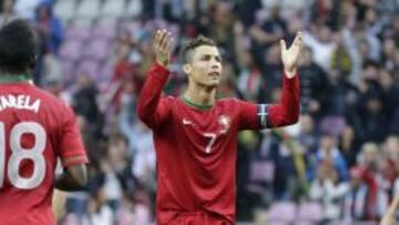 Cristiano Ronaldo celebra el gol conseguido esta tarde con Portugal.