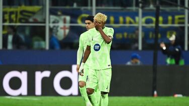 Lamine Yamal lamenta la eliminación en Champions ante el Inter.
