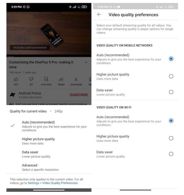 YouTube cambia las preferencias de la calidad de video en su app