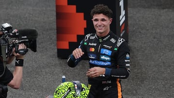 ABU DHABI (United Arab Emirates), 07/12/2025.- Third placed McLaren driver Lando Norris of Britain celebrates winning the 2025 Formula 1 drivers world championship after the Formula One Abu Dhabi Grand Prix at the Yas Marina Circuit racetrack in Abu Dhabi, United Arab Emirates, 07 December 2025. (Fórmula Uno, Emiratos Árabes Unidos, Reino Unido) EFE/EPA/ALI HAIDER