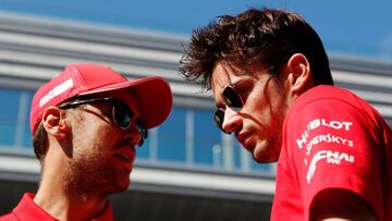 Formula One F1 - Russian Grand Prix - Sochi Autodrom, Sochi, Russia - September 29, 2019  Ferrari&#039;s Sebastian Vettel and Charles Leclerc   REUTERS/Maxim Shemetov