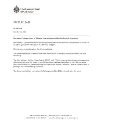 El TAS admite parcialmente
el recurso de Gibraltar