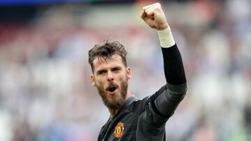 David De Gea, portero del Manchester United, celebra la victoria conseguida en Premier League ante el West Ham United.