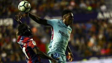 Yerry Mina no tuvo un buen partido ante el Levante en la fecha 37 de la Liga Santander