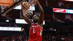 Dec 18, 2017; Houston, TX, USA; Houston Rockets center Clint Capela (15) dunks the ball during the second half against the Utah Jazz at Toyota Center. Mandatory Credit: Troy Taormina-USA TODAY Sports