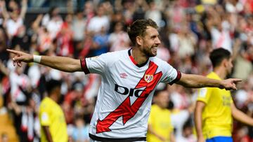Florian Lejeune of Rayo Vallecano celebrates his goal during a match between Rayo Vallecano v Cadiz CF as part of LaLiga in Madrid, Spain, on October 22, 2022. (Photo by Alvaro Medranda/NurPhoto via Getty Images)