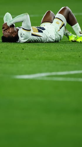Feb 3, 2026; San Diego, California, USA; Pumas UNAM defender Alvaro Angulo (77) lays on the pitch after the match against San Diego FC at Snapdragon Stadium. Mandatory Credit: Chadd Cady-Imagn Images