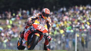 Repsol Honda Team's Spanish rider Marc Marquez competes during the Moto GP Czech Grand Prix in Brno on August 4, 2019. (Photo by Michal CIZEK / AFP)