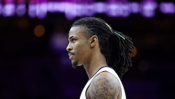 PHILADELPHIA, PENNSYLVANIA - FEBRUARY 23: Ja Morant #12 of the Memphis Grizzlies looks on during the fourth quarter against the Philadelphia 76ers at Wells Fargo Center on February 23, 2023 in Philadelphia, Pennsylvania. NOTE TO USER: User expressly acknowledges and agrees that, by downloading and or using this photograph, User is consenting to the terms and conditions of the Getty Images License Agreement.   Tim Nwachukwu/Getty Images/AFP (Photo by Tim Nwachukwu / GETTY IMAGES NORTH AMERICA / Getty Images via AFP)