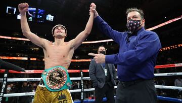 Ryan Garc&iacute;a celebra su triunfo ante Luke Campbell.