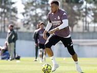Mbappé, en el entrenamiento del Real Madrid.